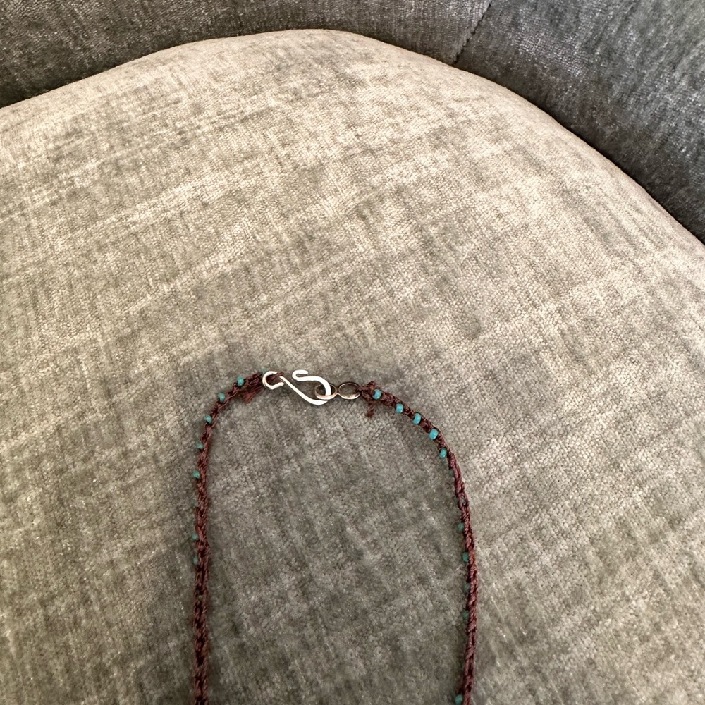 Boho Sundance Style Cross on hand crocheted necklace with turquoise beads - Picture 4 of 4